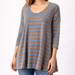 Matilda Jane Blue & Brown Striped
Tunic Top Size M 3/4 Sleeve Scoop
Neck